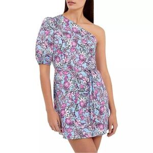 NWT FRENCH CONNECTION Fotini One-Shoulder Tie Waist Zipper Mini Dress Size 10